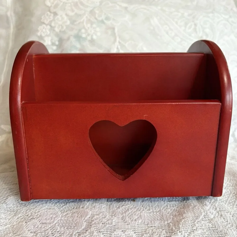 Vintage‎ Wooden Heart Cut-Out Napkin, Mail Holder 7” Lazy Susan Cottagecore